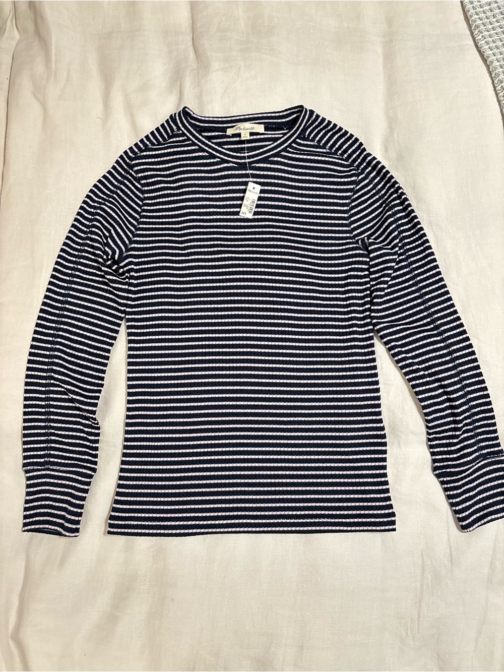 Madewell Women’s Small Navy and Light Pink Striped Long-Sleeve NWT